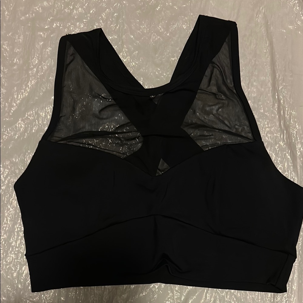 Black Sports Bra with Mesh Detail and Supportive Straps